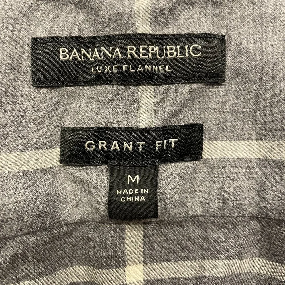 Banana Republic Luxe Flannel Grant Fit Windowpane Plaid Button Down Shirt,‎ M